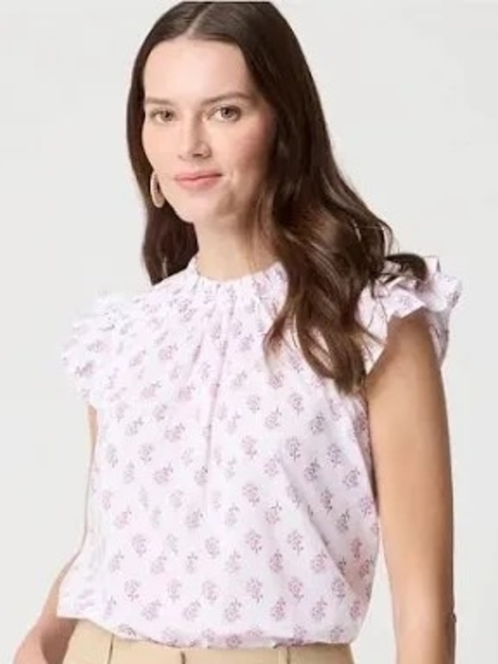 J. Crew Floral Smocked-Neck Flutter Sleeve Blouse